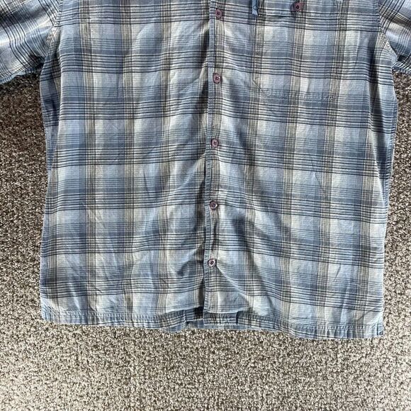 FUBU Shirt Mens Large Blue Plaid Short Sleeve Button Up Hip Hop Streetwear Logo - Picture 5 of 12